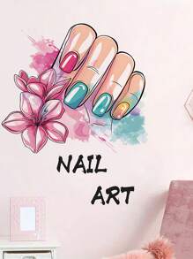 1pc Cartoon Nail Art Manicure Salon Decor Decal Sticker, Girl Beauty DIY Adhesive Wall Sticker,Stickers,Wall Decal,Vinly Decal For Home Decorations,Spring Decoration Items Refesh Your Home,Rama Decoration Stickers Gifts Birthday Graduation
