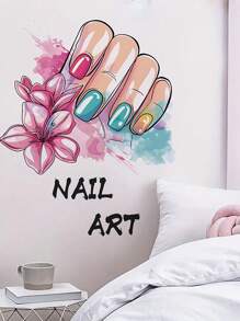 1pc Cartoon Nail Art Manicure Salon Decor Decal Sticker, Girl Beauty DIY Adhesive Wall Sticker,Stickers,Wall Decal,Vinly Decal For Home Decorations,Spring Decoration Items Refesh Your Home,Rama Decoration Stickers Gifts Birthday Graduation