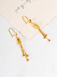 2 件轻质优雅简约镂空纹理圆柱链耳环，24K 镀金，适合送给朋友、女朋友、妻子、节日、生日的个人 DIY 礼物，适合女士和女孩 - 金黃色 - 查看 2