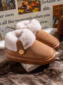 Giày bốt đi tuyết đế dày có lông dành cho nữ, dép đi trong nhà ấm áp có lớp lót, thích hợp mang ngoài trời, hàng xuyên biên giới. - Lạc đà - Xem 2