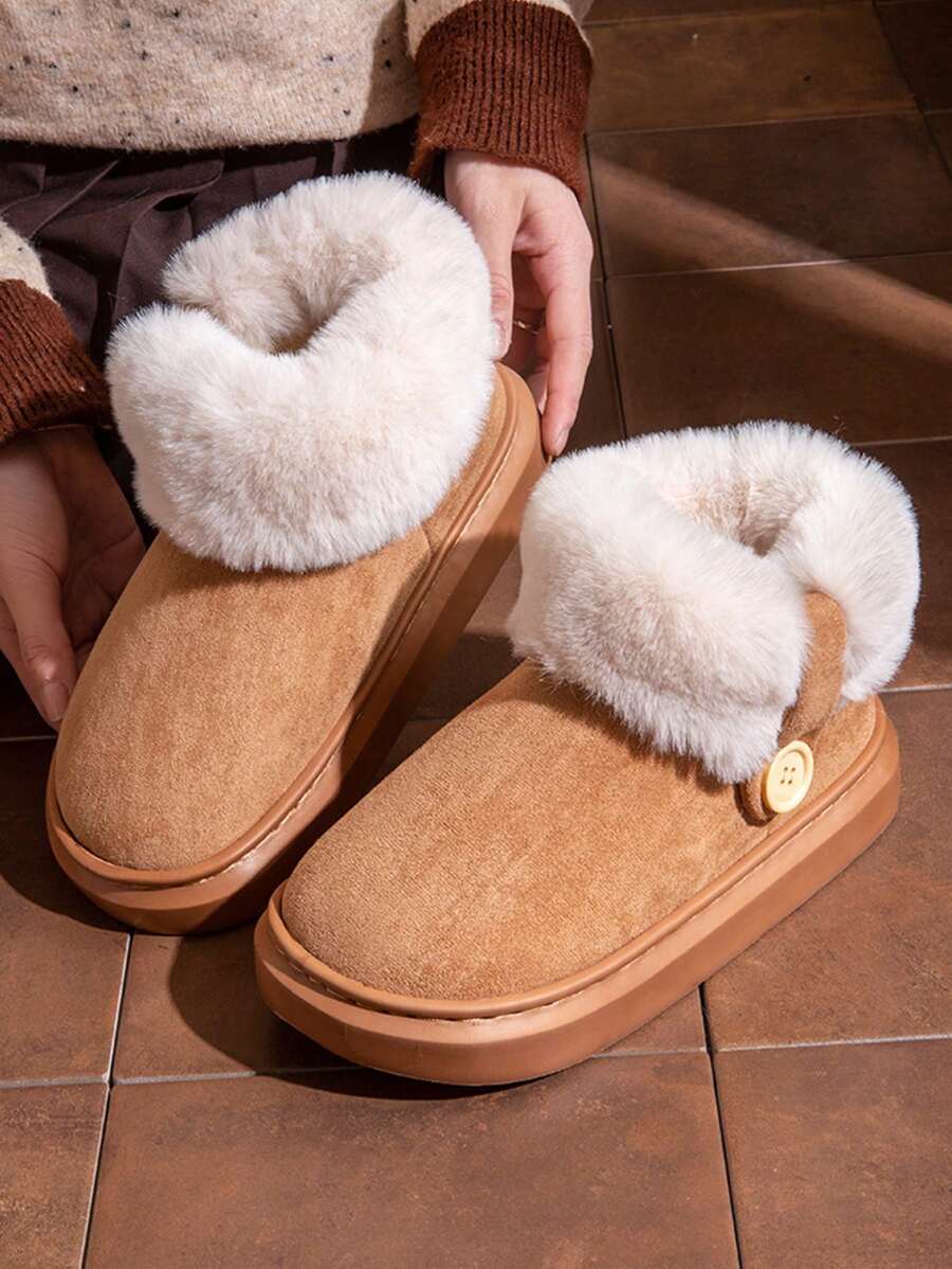 Giày bốt đi tuyết đế dày có lông dành cho nữ, dép đi trong nhà ấm áp có lớp lót, thích hợp mang ngoài trời, hàng xuyên biên giới. - Lạc đà - Xem 1