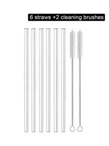 2/6/8pcs Glass Straws And 1/2pcs Straw Cleaning Brush Juice Drinking Straw Set, Suitable For Bar, Festivals, Weddings And Parties,School Supplies - Clear - View 8