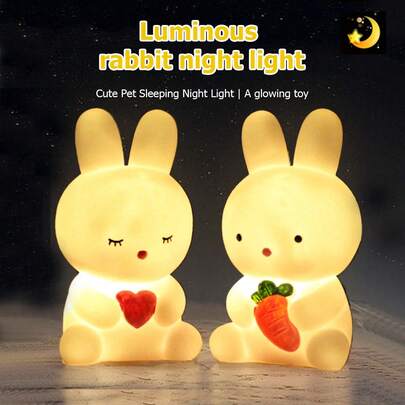 创意新奇 LED 夜灯，可爱发光心形、胡萝卜和兔子设计，床头柜房间装饰灯，塑料，生日礼物