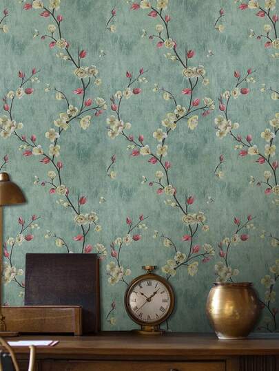 Roll Of Vintage Flowers, Plum Blossom Branches, Olive Green, Home ation, Kitchen Cabinets, Tables Chairs, Room Backgrounds, Renovation, DIY, Waterproof, Stain Resistant, Easy To Clean, Self Adhesive, Peel Paste Wallpaper, Wand Stickers, Wallpaper Stickers,Renovation Stickers Panels,Wall Paper, Wallpapers, ation Items Refresh Your Home,Rama Birthday Graduation