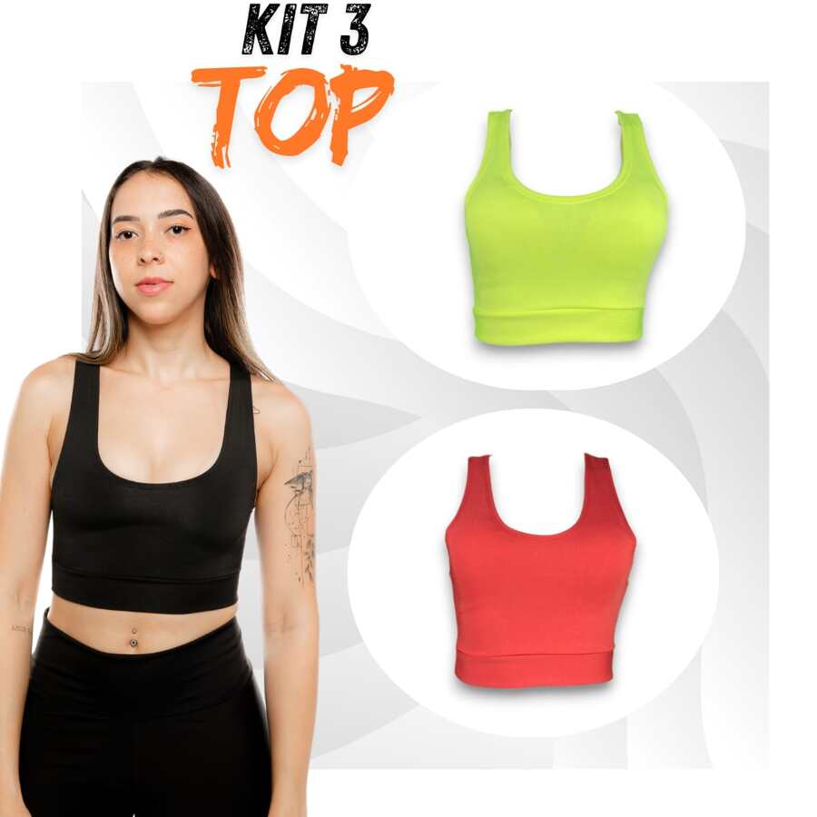 Kit 3 Top Nadador Feminina Ginastica Academia Fitness Treino