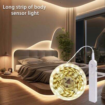 شريط إضاءة LED مستشعر جسم 2835RGB، بصندوق بطارية متصل يعمل ببطارية أو طاقة USB، إضاءة لون أبيض دافئ/أبيض بارد اختياري، لون ناعم وساطع مناسب للساللم والمدخل والخزانة والمكتب والنوم (البطاريات غير مشمولة)
