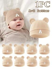 1 st bomull 26 bokstäver tryckt baby hatt, mjuk och varm för nyfödda pojkar och flickor daglig användning under alla årstider. - Aprikos - Visa 1