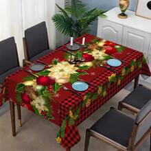 1pc Rectangular Polyester Christmas Holiday Plaid Tablecloth - Durable, Easy To Clean, Machine Made Table Cover For Indoor/Outdoor Parties, Picnics, Home Decor - Multicolor - View 5
