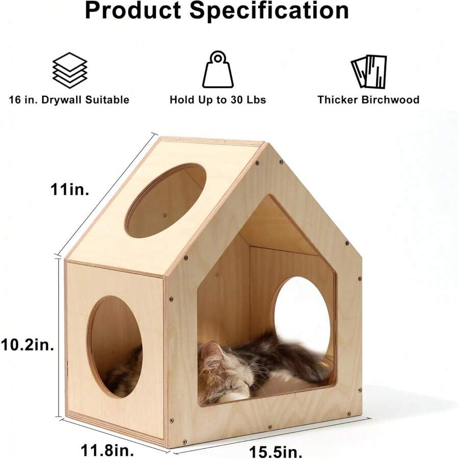 Wall Mounted Cat Bed, Wooden Cat Furniture, Cat House, Cat Perch, Cat