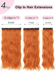 20-Inch 4pcs Long Wavy Orange Clip-In Hair Extensions, Natural Soft Synthetic Fiber Clip-In Hairpieces, Suitable For Women, Girls For Daily, Party, Halloween And Other Occasions - Orange - View 3