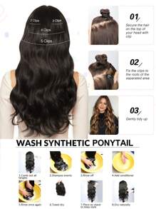 20-Inch 4pcs Long Wavy Orange Clip-In Hair Extensions, Natural Soft Synthetic Fiber Clip-In Hairpieces, Suitable For Women, Girls For Daily, Party, Halloween And Other Occasions - Orange - View 10
