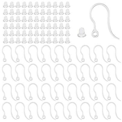 KMEOSCH 20個/50個クリアプラスチック ピアスフック アレルギー対応 イヤーワイヤー 14.5x17mm ピアスパーツ ピアスバック ジュエリーパーツ DIYピアス作成用