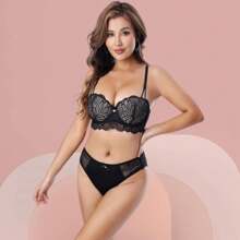 Z&D Lingerie Set With Underwire With Lace And Cup Thong Panties 6962 Random Colors - 彩色 - 查看 5
