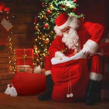 1 Túi quà tặng rút dây nhung đỏ cỡ lớn - Túi Giáng sinh cỡ lớn có thể tái sử dụng để gói quà, trang trí tiệc và đồ trang trí cây thông - Mềm mại và dễ sử dụng - Đỏ và trắng - Xem 8