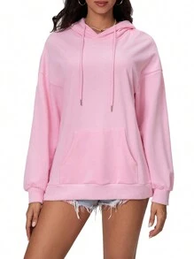 Women's Loose Hoodies Letter Cherry Print Hooded Long Sleeve Sweatshirts Pullovers Fall Winter Casual Tops - 粉色 - 查看 1