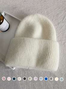 1 Piece Of Autumn And Winter New Candy Color Vertical Stripe Rabbit Fur Solid Color Knitted Hat For Couples, Winter Warm Pullover Woolen Hat For Both Men And Women - A - View 12