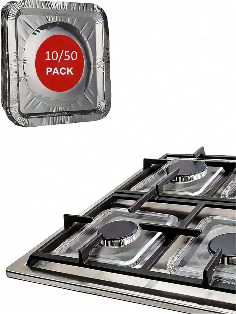10/50 miếng phủ bếp gas bằng nhôm - Tấm lót bếp gas vuông bằng giấy bạc dày hơn - Tấm bảo vệ bếp gas dùng một lần, (Đường kính ngoài: 9 X 9 inch) - Nhiều màu - Xem 1