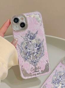 Funda de teléfono con diseño artístico retro de ángel de encaje, compatible con iPhone 17 Pro Max/17 Pro/17 Air/17/16 Pro Max/15 Pro Max/ 14 Pro/13 Pro con película integrada para lente, adecuada para 15 Pro/16 Plus, nuevos modelos 15/16 - Rosa - Ver 3