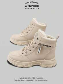 新款加大码女式户外雪地靴，保暖内衬，加厚保暖，高帮，轻便 - 卡其色 - 查看 5