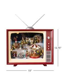 Musical Christmas Ornament TV Santa Claus Television Christmas Decoration Animated Vintage Television 15'' - 紅色 - 查看 4