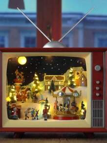 Musical Christmas Ornament TV Santa Claus Television Christmas Decoration Animated Vintage Television 15'' - 紅色 - 查看 5