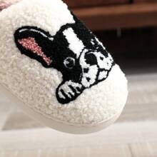 1 par de pantuflas gruesas y forradas de felpa con bordado de bulldog francés, patrón de perro, ideales para mamás de mascotas, invierno, regalo navideño