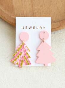 1 Paar Damen Süße Bunte Weihnachtsbaum Bedruckte Acrylohrringe, Feiertagsparty Accessoire