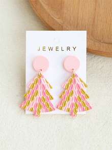 1 Paar Damen Süße Bunte Weihnachtsbaum Bedruckte Acrylohrringe, Feiertagsparty Accessoire