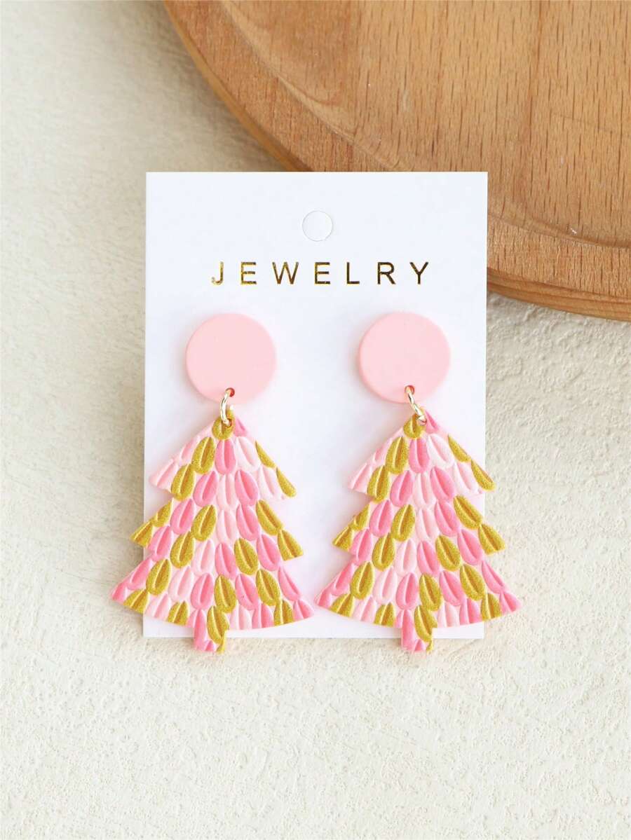 1 Paar Damen Süße Bunte Weihnachtsbaum Bedruckte Acrylohrringe, Feiertagsparty Accessoire