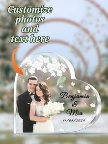 个性化亚克力心形牌匾，定制心形亚克力牌匾，带有情侣照片和文字，婚礼和周年纪念日亚克力礼品，情人节，圣诞节，情侣纪念订婚礼物，节日礼物，个性化礼物，圣诞礼物，情人节礼物 - 彩色 - 查看 1