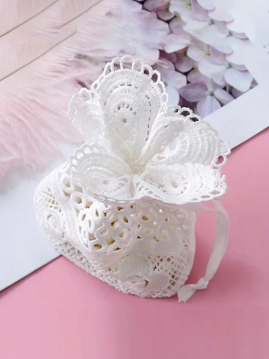 1pc Cotton Drawstring Gift Bags Embroidered Lace Floral Pouches For