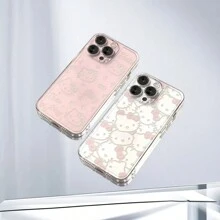 Sanrio 1 szt. Uroczy różowy silikonowy futerał na telefon z kreskówkową grafiką, kompatybilny z Apple, przezroczysta, odporna na zarysowania, miękka obudowa, uroczy wzór stworzeń, akcesoria do telefonów komórkowych, odpowiedni do uprawiania sportu, wspinaczki, na zewnątrz i na kemping