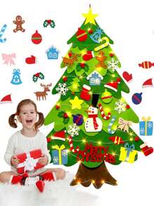 1pc Diy Felt Christmas Tree With Led Light, Christmas Home Decoration, Gifts, Snowman, New Year Birthday Christmas Decorations Room Decor Winter Christmas Decorations Home Christmas Gifts Christmas Decor - Green - View 8