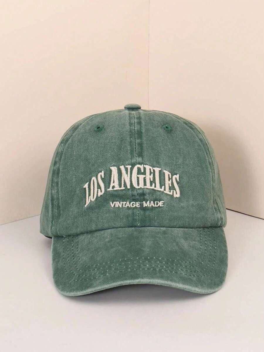 1 件时尚水洗蓝色字母洛杉矶印花复古棒球帽 - 綠色 - 查看 1