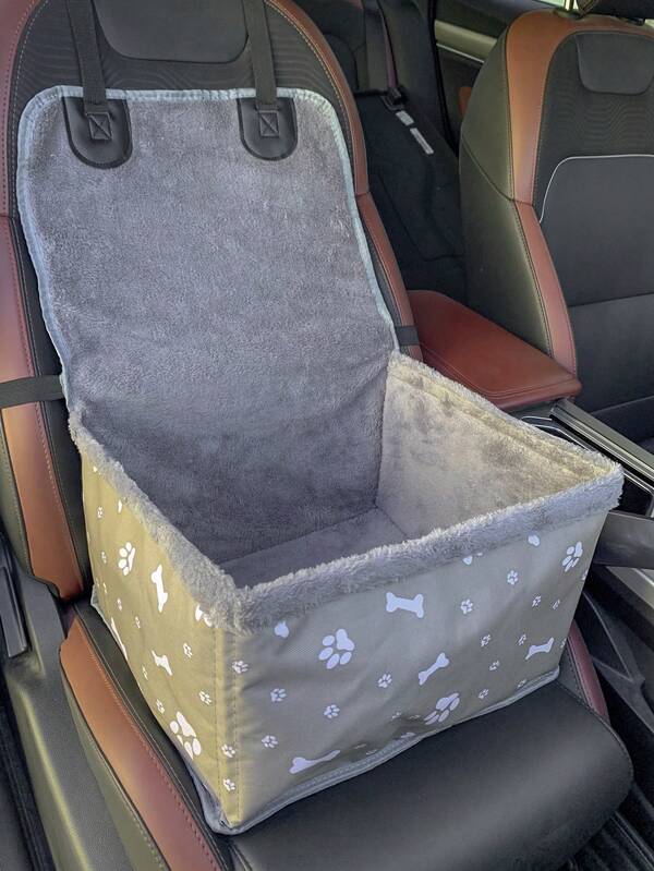 1 pieza Cesta transportadora de mascotas de tela Oxford 600D con estampado, forro cálido, anti-arañazos y duradera para asiento de pasajero de automóvil