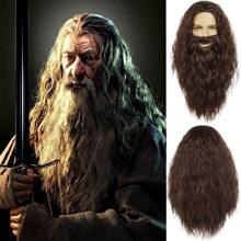 1pc Wizard Costume Set With Long Synthetic Hair Wig And Beard For Men & Women, Ideal For Halloween Cosplay, Carnivals, Christmas Parties