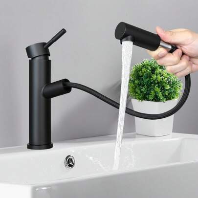 ZMH Rubinetto per lavabo da bagno - Miscelatore spazzolato a scomparsa con doccia estraibile Rubinetto per lavabo Rubinetto per acqua fredda Bagno Giardino Cucina Rubinetto per bagno