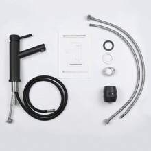 ZMH Rubinetto per lavabo da bagno - Miscelatore spazzolato a scomparsa con doccia estraibile Rubinetto per lavabo Rubinetto per acqua fredda Bagno Giardino Cucina Rubinetto per bagno