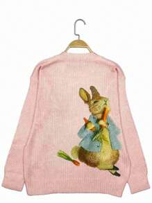 秋冬时尚新款百搭套头衫长袖女上衣兔毛图案平面数码印花潮流女装圆领女士毛衣