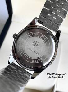 Pablo Raez 1 pieza Reloj vintage de hombre de negocios, accesorio clásico popular de verano, nueva marca de lujo AAA de acero inoxidable con pulsera de cadena, resistente al agua 50M, calendario simple, esfera negra con índices luminosos, punteros y escala, reloj de cuarzo de estilo casual y elegante para uso diario, regalo ideal para padre, amigos hombres, decoración de fiestas, graduación y bodas
