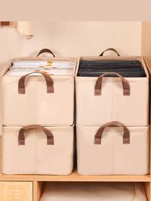 1 Giá để quần áo trong tủ có tay cầm, hộp đựng đồ bằng vải có khung thép, kệ có thể xếp chồng, giỏ đựng đồ có thể gấp lại, đựng quần áo và đồ chơi, thiết kế tối giản cho phòng khách/phòng ngủ, thích hợp cho tủ quần áo, đựng đồ chơi, đựng tạp chí và sách, giỏ đựng đồ giặt. - Màu be - Xem 3