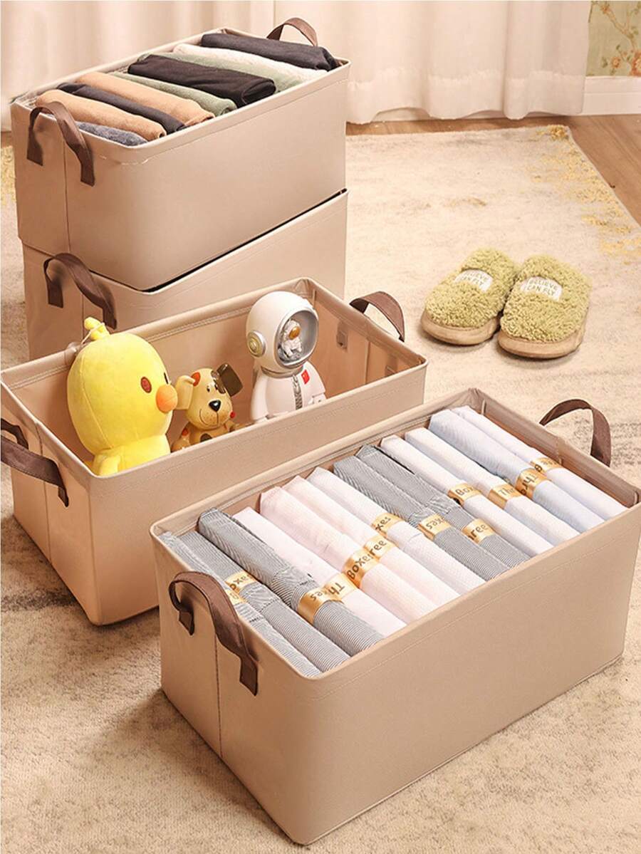 1 Giá để quần áo trong tủ có tay cầm, hộp đựng đồ bằng vải có khung thép, kệ có thể xếp chồng, giỏ đựng đồ có thể gấp lại, đựng quần áo và đồ chơi, thiết kế tối giản cho phòng khách/phòng ngủ, thích hợp cho tủ quần áo, đựng đồ chơi, đựng tạp chí và sách, giỏ đựng đồ giặt. - Màu be - Xem 1