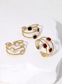 1 件简约几何方形开口不锈钢戒指，适合女性日常佩戴或派对