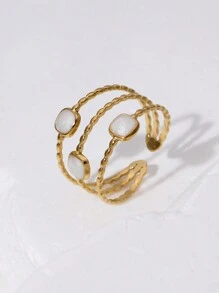 1 件简约几何方形开口不锈钢戒指，适合女性日常佩戴或派对