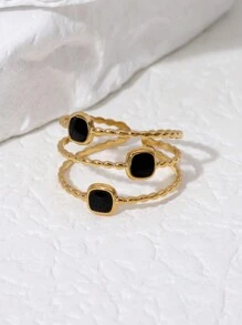 1 件简约几何方形开口不锈钢戒指，适合女性日常佩戴或派对