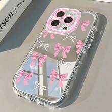 Funda de teléfono de moda con elemento de espejo a lunares rosa y blanco con lazo, compatible con iPhone 16/7/8/11/12/13/14/15/X/XR/Xs/Plus/Pro/Pro Max/SE2, resistente al agua, a los golpes, a las caídas y a los arañazos, regalo de cumpleaños de primavera - Rosa - Ver 5