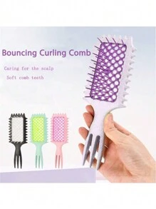 INGRID 1pc Define Curl Styling Brush, Home Hollow Curled Comb, Massage Comb, Wheat Straw Curly Hair Comb, Triple Pointed Tail Design, Effortless Styling For Waves & Bouncy CurlsNylon Air Cushion Comb For Women,With ABS Plastic Handle,Ideal Hair Care Tool For Enhanced Styling - Multicolor - View 2