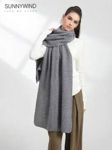 1 件女士纯色柔软针织围巾，适合秋冬季保暖和日常搭配 - 灰色 - 查看 1