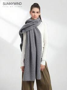 1 件女士纯色柔软针织围巾，适合秋冬季保暖和日常搭配 - 灰色 - 查看 3