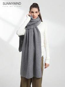 1 件女士纯色柔软针织围巾，适合秋冬季保暖和日常搭配 - 灰色 - 查看 2